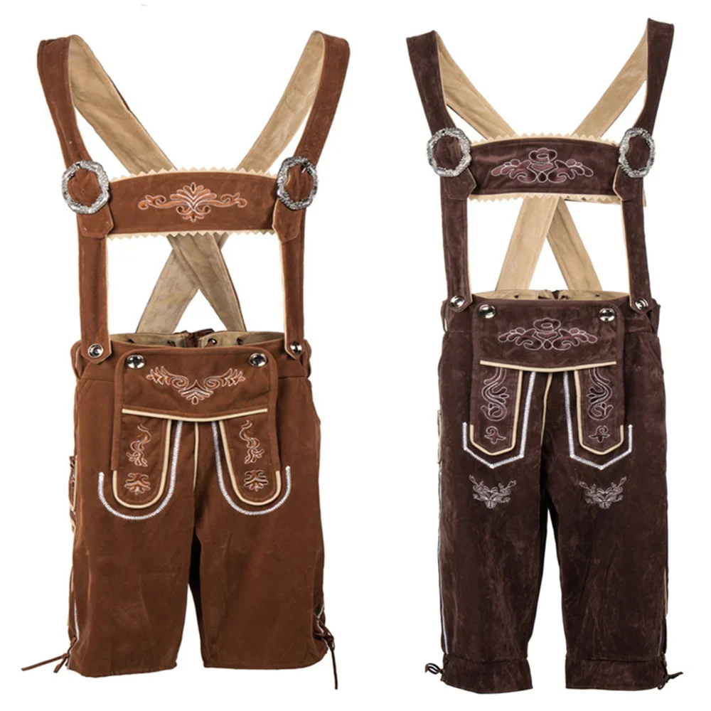 Alta qualidade dos homens alemão bávaro lederhosen oktoberfest trajes festa de halloween cosplay cerveja cara bordado suspender shorts