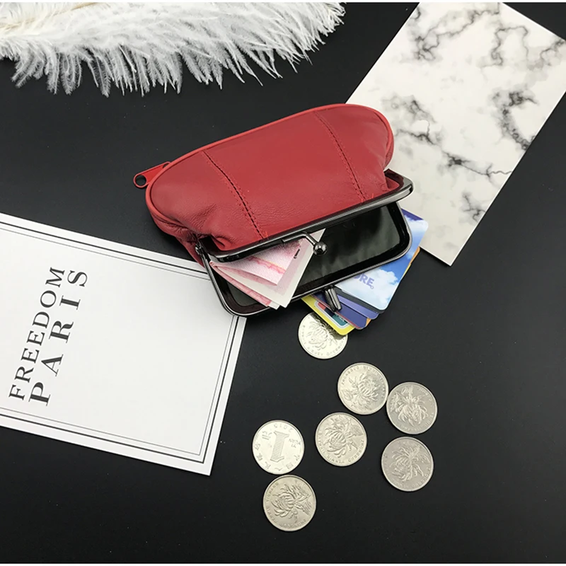 BELLO TUTTI Original Women Mini Coin Purse Female Genuine Leather Sheepskin Metal Hasp Change Card Holder Small Wallet Money Bag