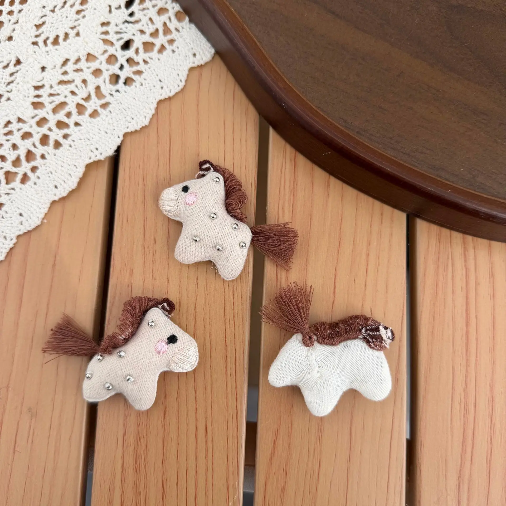 

Soft Stuffed Fabric Pony Brooch Pin Handmade DIY for Hat Scarf Bag Embellishment New Year Cute High Quality