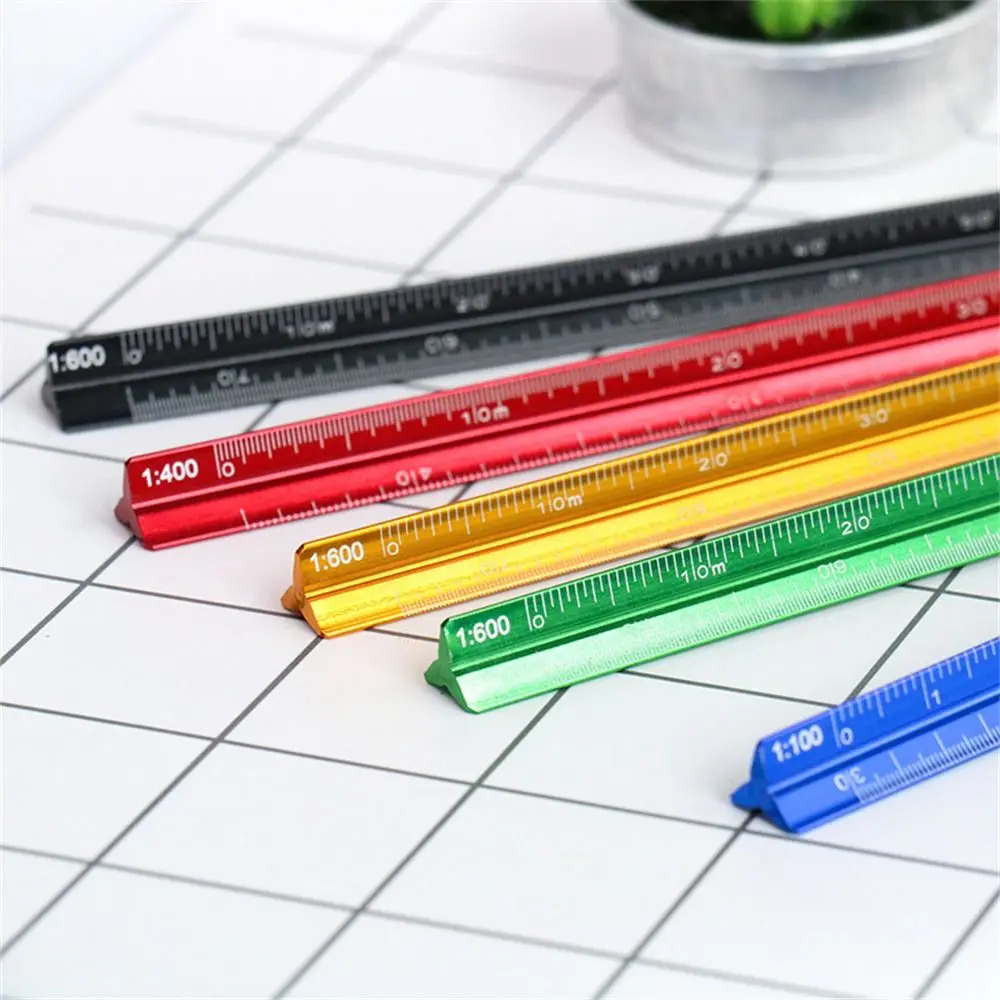 Aluminum Alloy Triangular Scale Ruler Smoothly Multi-function Measuring Ruler Colorful Technical Metal Ruler Stationery