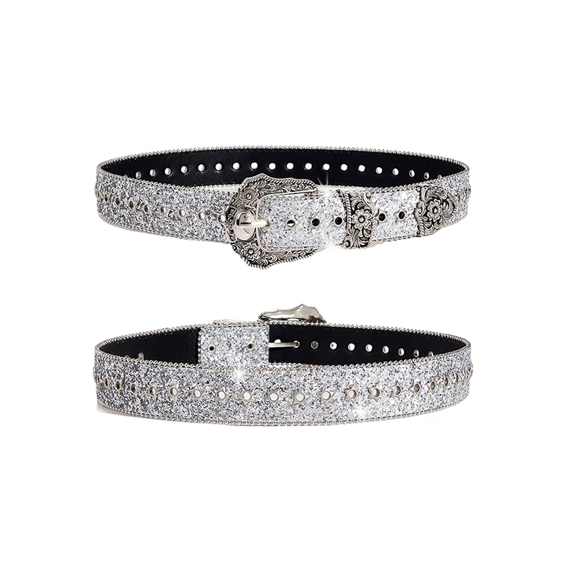 شخصية القوطية حجر الراين أحزمة للنساء فتاة موضة بولي أحزمة أحزمة جلدية قبعات رعاة البقر الغربية Y2K ريترو الجينز تنورة ديكور حزام الخصر