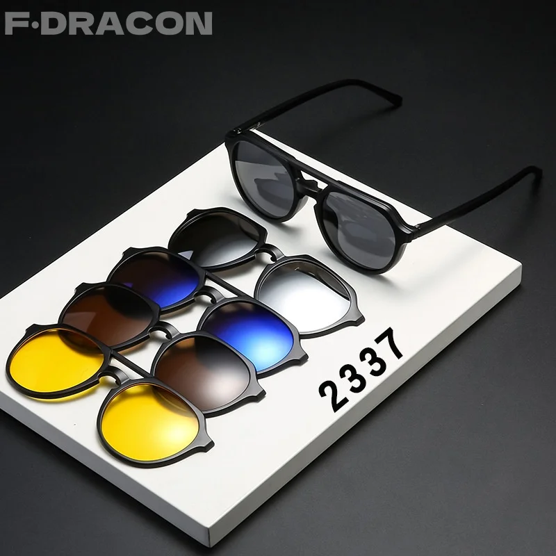 

New 5-in-1 Set Of Polarized Men's Sunglasses Ultra-light Double Bridge Pilot Magnetic Frame Optical Prescription Glasses 2337