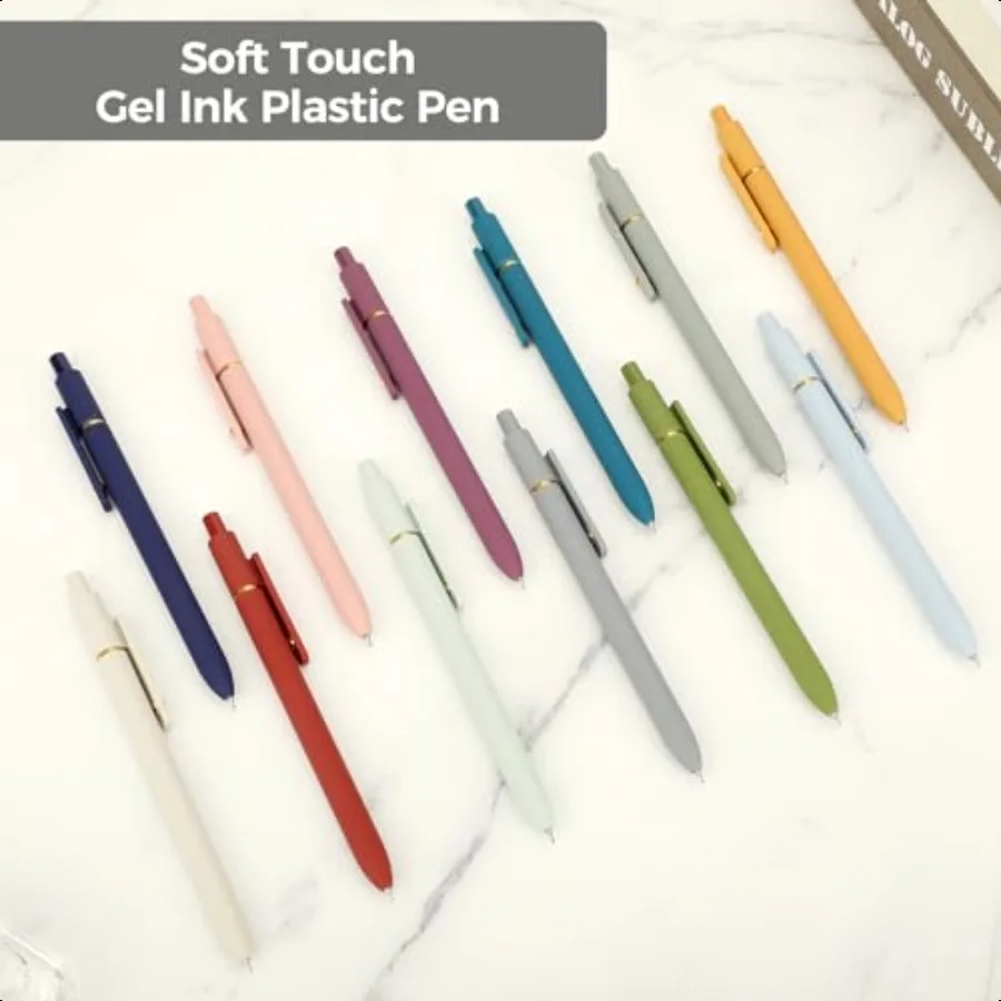 Pulpen Gel 12 Pcs 0.5mm Tinta Hitam Cepat Kering Pulpen Ujung Halus Tulisan Lancar Pulpen Lucu untuk Kantor Sekolah Hadiah untuk Wanita 12 Pcs +