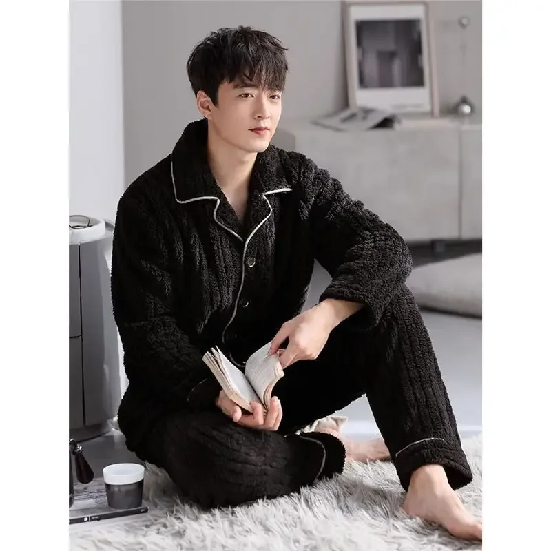 

Men's Fleece Lined Coral Fleece Sleepwear Home Clothes Flannel Thick Autumn Winter Long Sleeve Pants Home Warmth Comfortable...