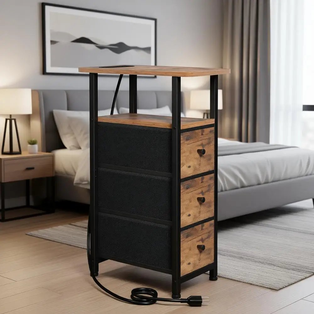 

Кофейный столик-тумба коричневого цвета с зарядной станцией для гостиной и спальни, идеально подходит для небольших помещений