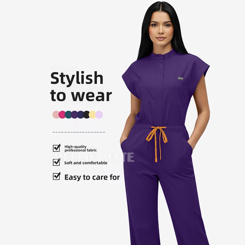 Hospital Scrubs Suit Women's Medical Nurse Uniforms Stand Collar Waist-Cinching Multi-Functional Beauty Store Workwear Ensemble