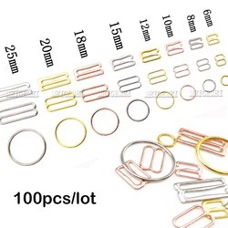 100pcs 6mm~25mm Metal Bra Rings and Sliders Strap Adjusters buckles Underwear Sliders Rings Clips For Lingerie Adjustment