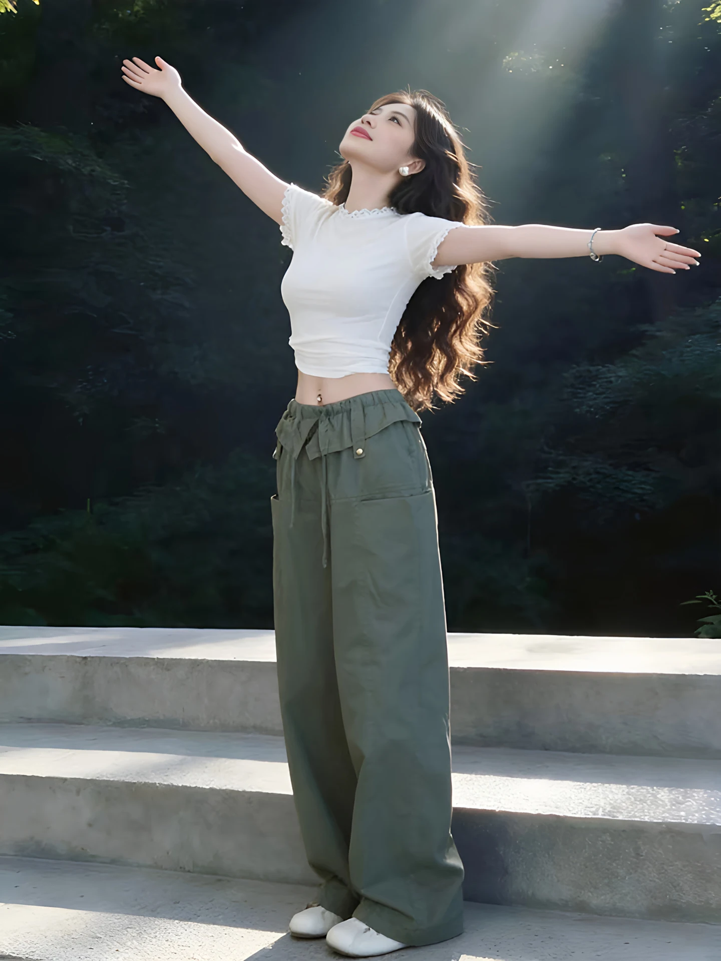 

Fashionable High Waist Casual Short Sleeve Women's Set Summer 2026 Trendy Top And Wide Leg Pants Two Piece Suit