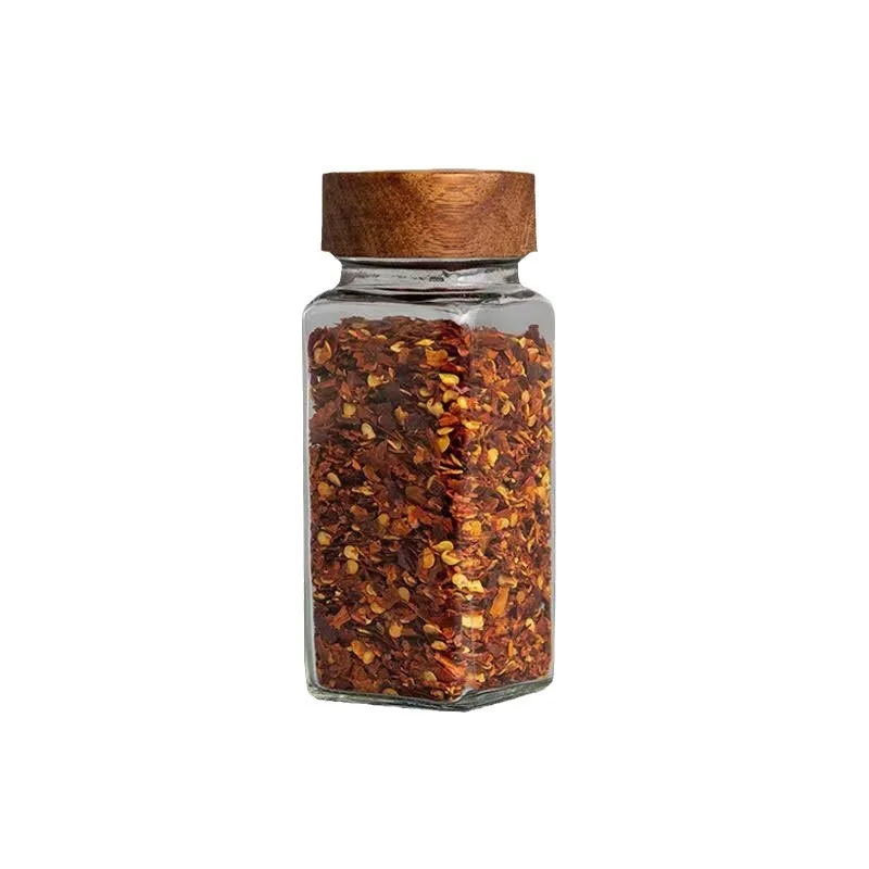 120ml, Wooden Glass Spice Jar, Square Pepper Spice Jar, Suitable For Daily Household Use, Kitchen Supplies