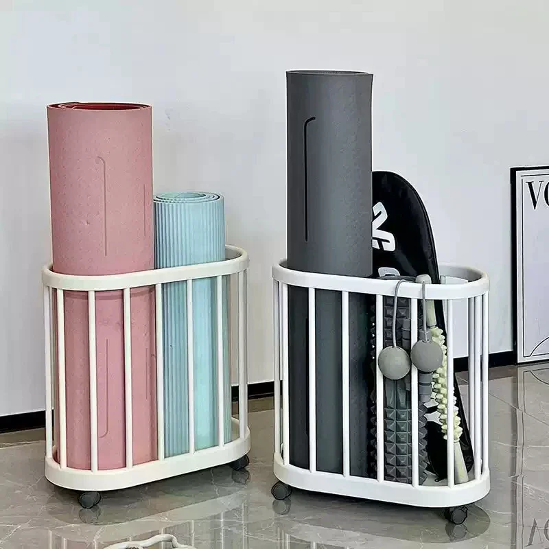 1Pcs Yoga Mat Fitness Equipment Laundry Basket Wheeled Storage Rack Plastic Storage Rack Floor-Standing