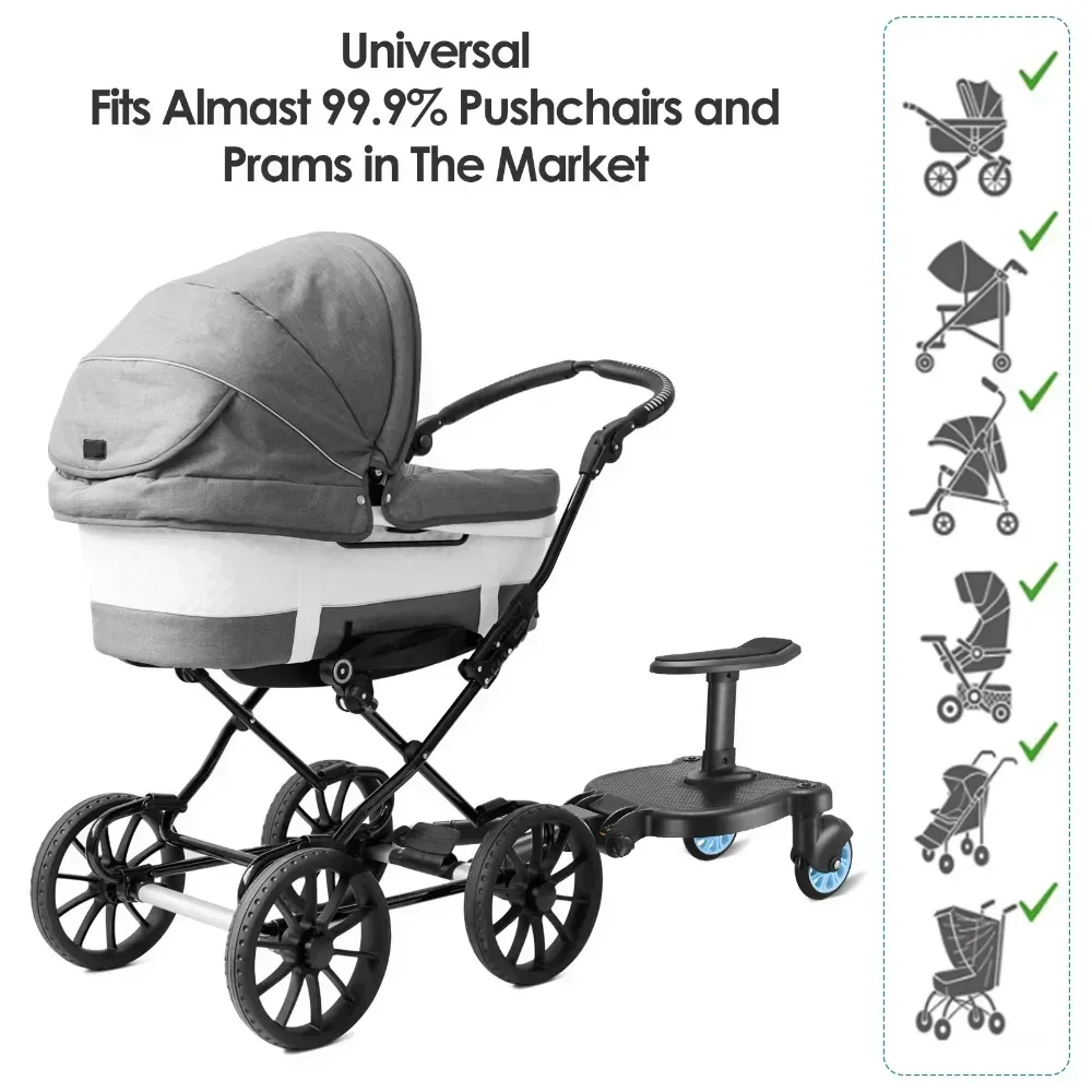 Universal Strollers Step Board Adapter with Seat Second Child Jogger Twins Scooter Baby Pram Hitchhiker Bumper