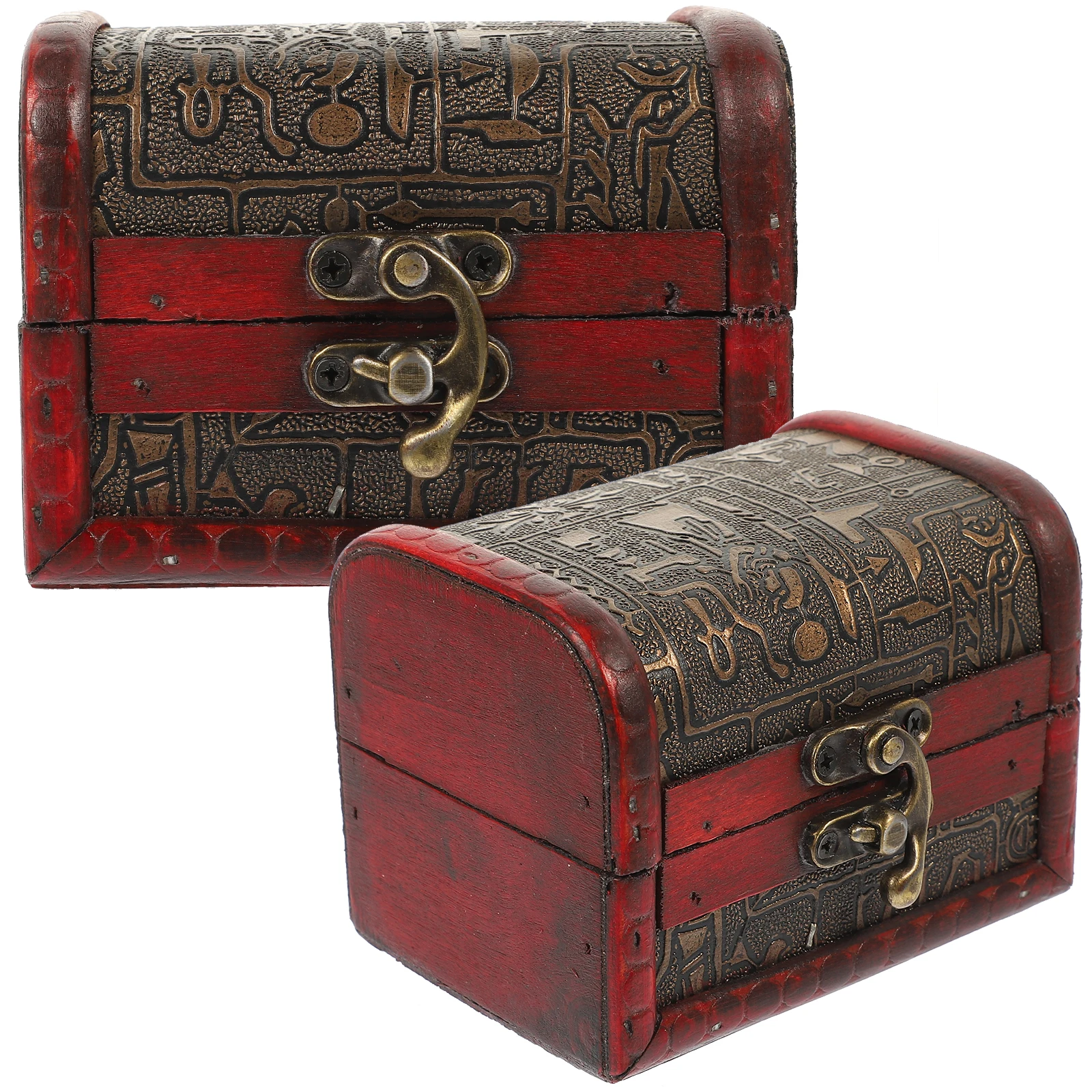 

2pcs Vintage Small Treasure Chest Jewelry Box Retro Wooden Storage Case for Women Ring Compartment for Jewelry