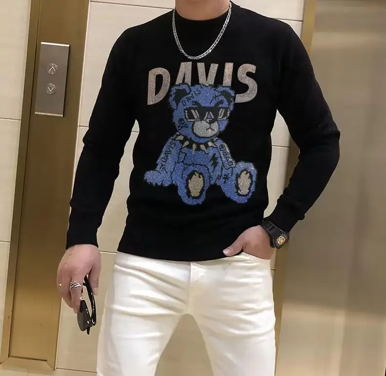 

Drop shipping Designer Rhinestone pullover sweater High Quality Men asian size S-4XL Hip-Hop