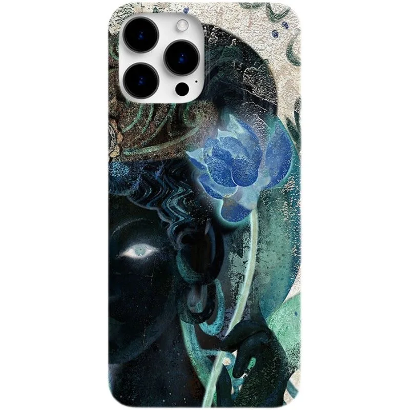Artistic INS Style Budda Head & Lotus Flower Sacred Luck Phone Case for iPhone 16 15 14 11 12 13 Pro Max Plus X Xs XR 7 8 Cover