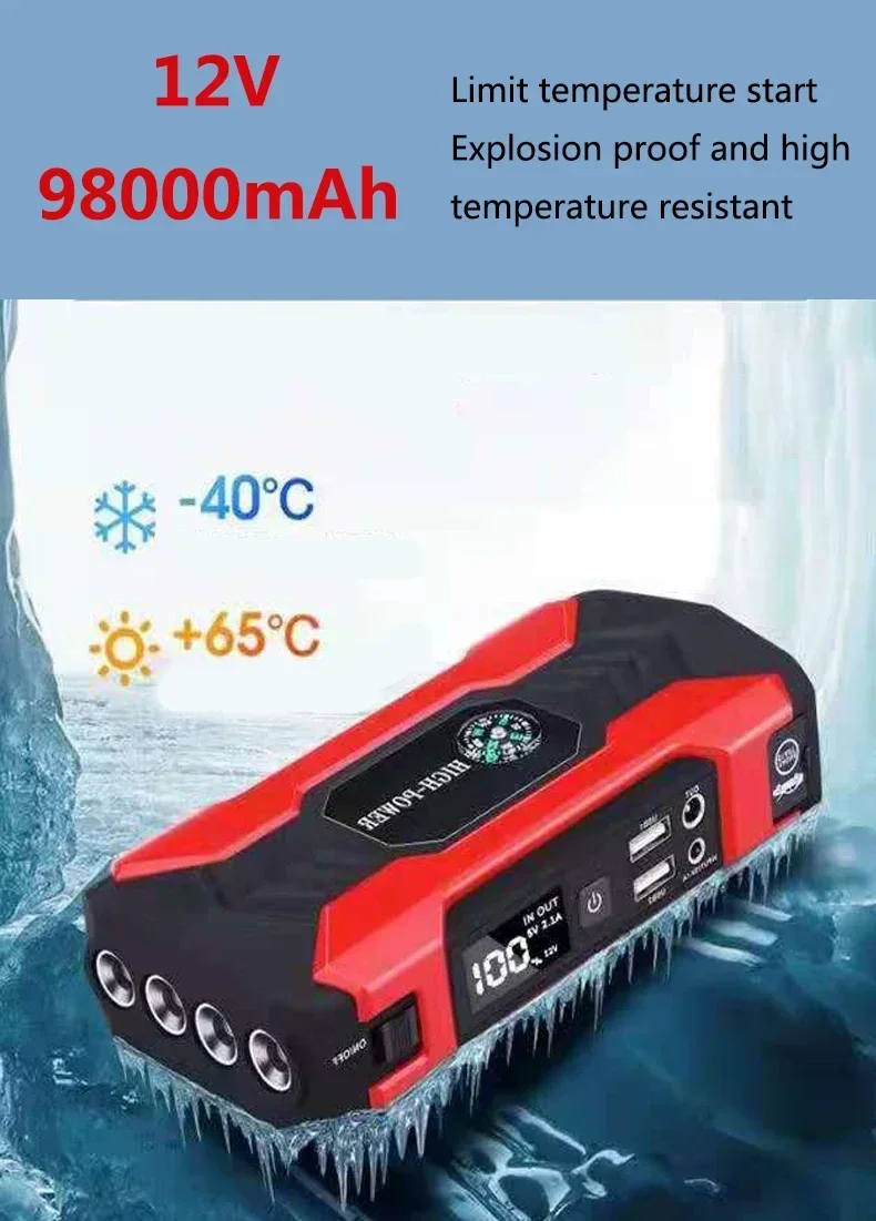 Démarreur de voiture pour diabétique, dispositif de démarrage, batterie externe, 12V, 98000mAh, Jumpstarter, Auto Buster, booster d'urgence, chargeur de voiture, démarrage diabétique