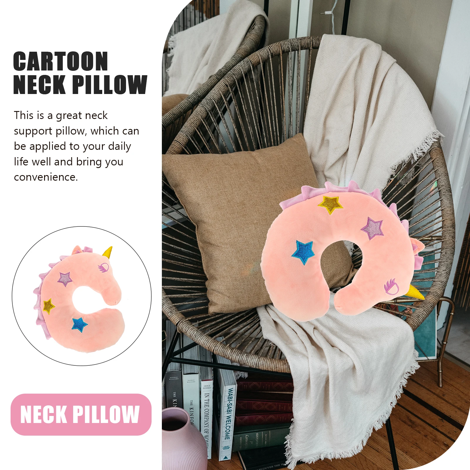 

Comfortable U-Shape Neck Support Pillow Featuring Cute Unicorn Print Ideal for Travel Sleeping At Work Home Lightweight Design