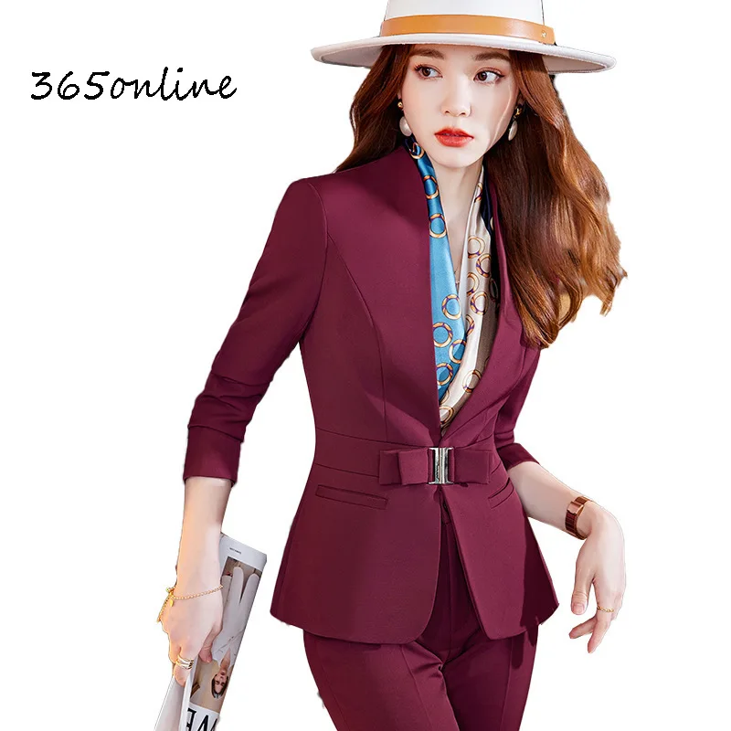 

High Quality Fabric Autumn Winter Women Business Suits with Pants and Jackets Coat OL Professional Pantsuits Blazer Trousers Set