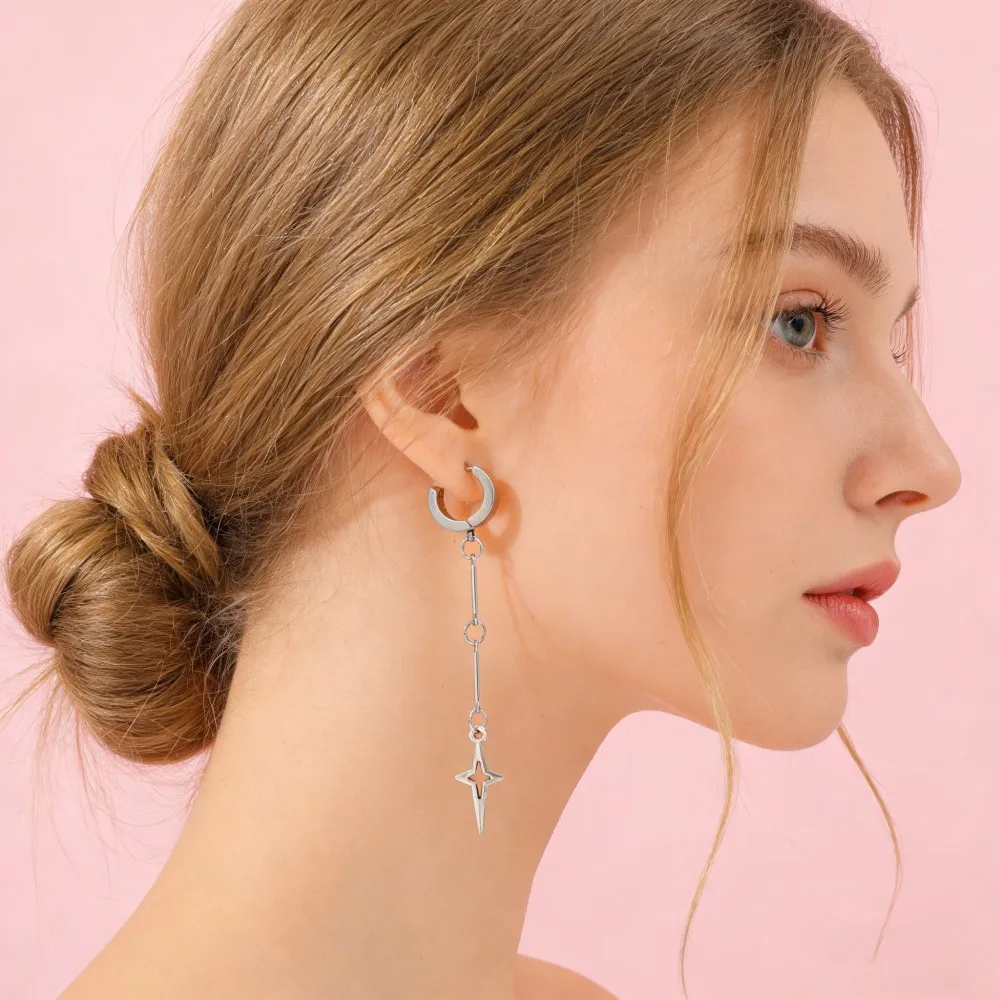 Gothic Jewelry Cross Star Drop Earrings for Women Punk Charms Stitching Rivet Dangle Earrings Korean Fashion Accessories gifts - view 4