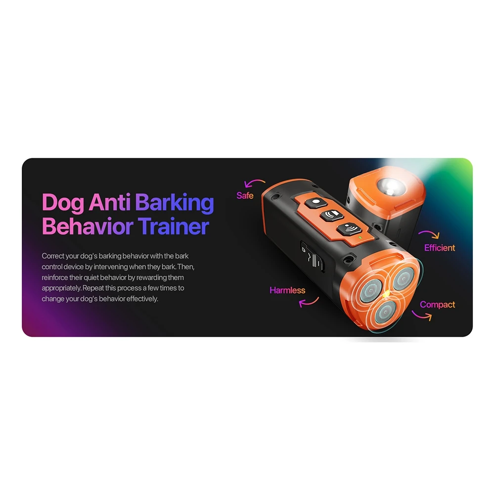 ABPO Repellente per cani da compagnia Dispositivo di addestramento per cani ad ultrasuoni Dispositivo di deterrente antiabbaio per cani ricaricabile con torcia a LED (arancione)