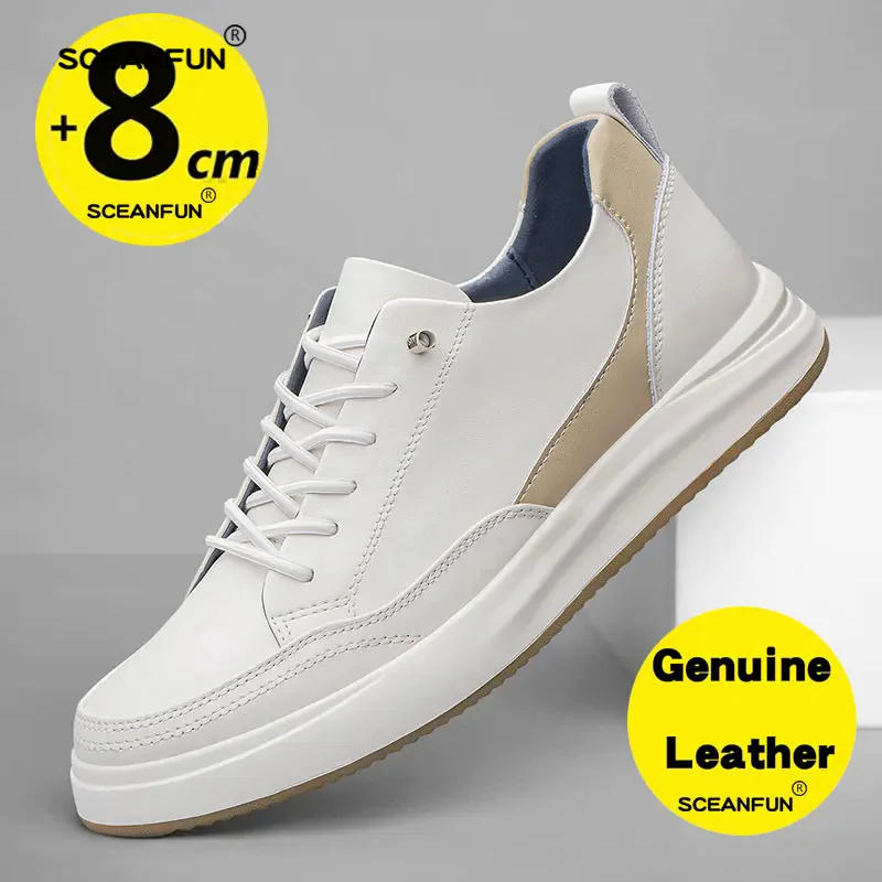 Man fashion genuine leather increase height 4/6/8cm casual sport platform shoes tennis invisible height increasing shoes 36-43