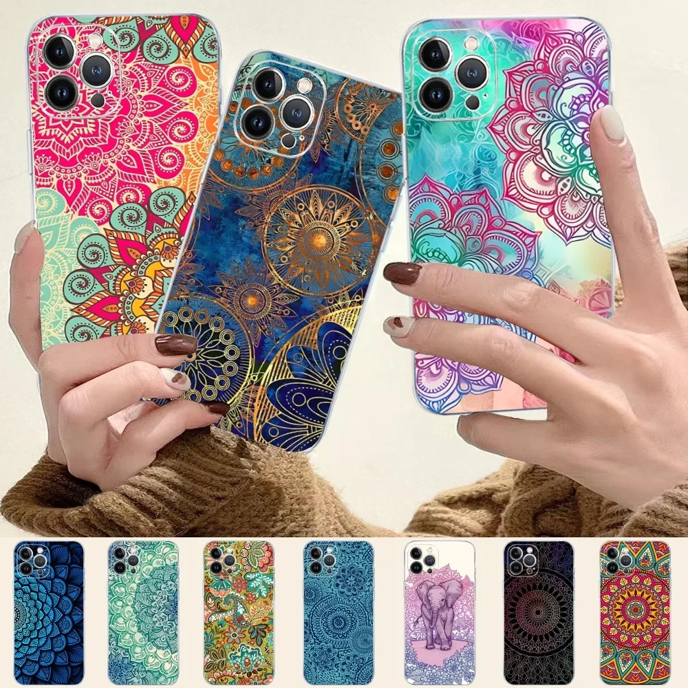 Mandala Flower Phone Case For iPhone 15 14 11 12 13 Mini Pro XS Max Cover 6 7 8 Plus X XR SE 2020 Funda Shell