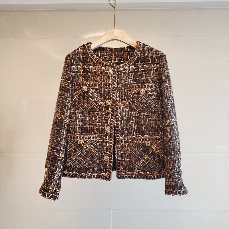 2024autumn New Style,fashion Generous Coat with Short Style of The Girl's Temperament Tweed Shirt,single Breasted Women's Blouse