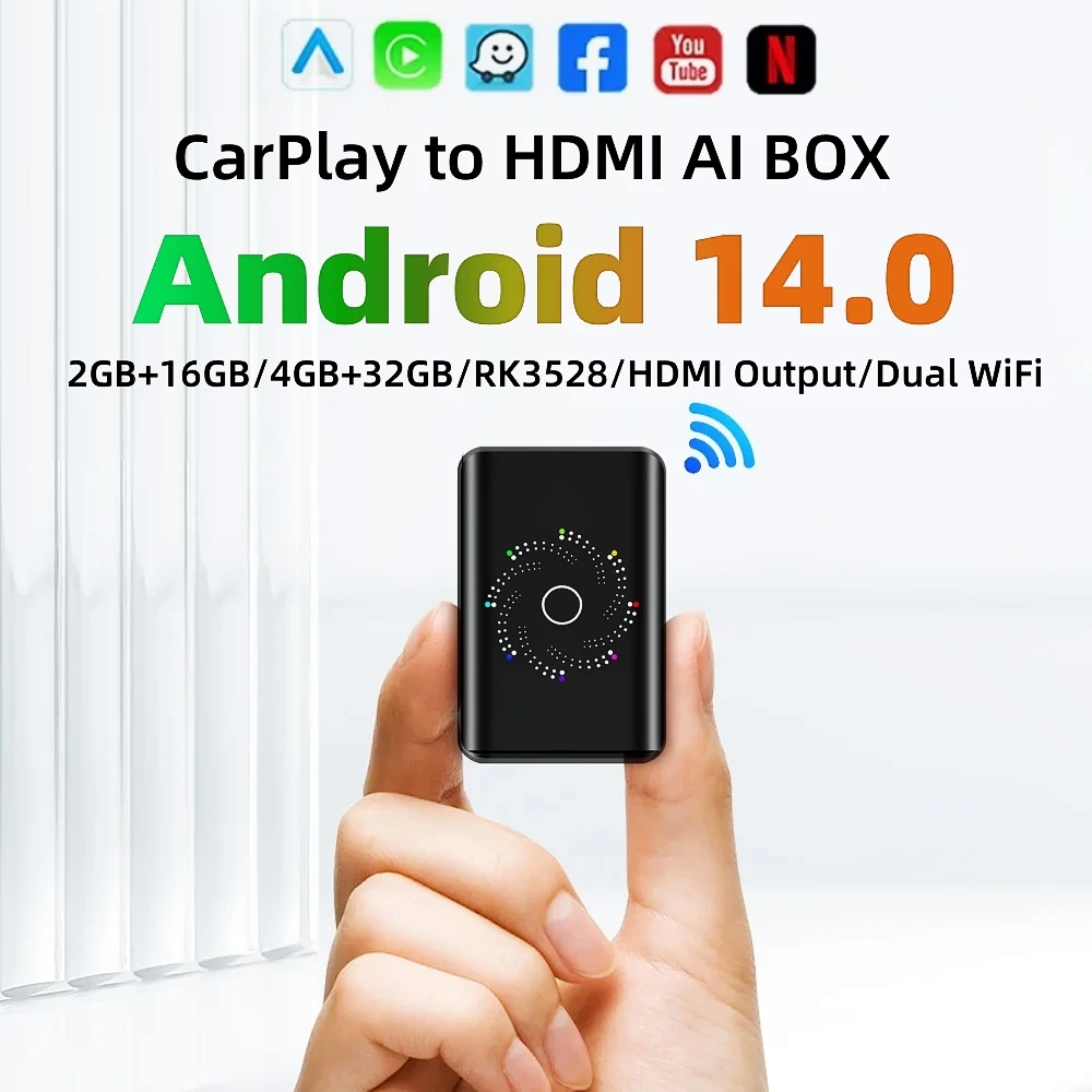2026 Android 14 CarPlay Ai Box ANYFAR Wireless Android Auto 4in1 USB Adapter For Car Smart Systems for Wired Carplay