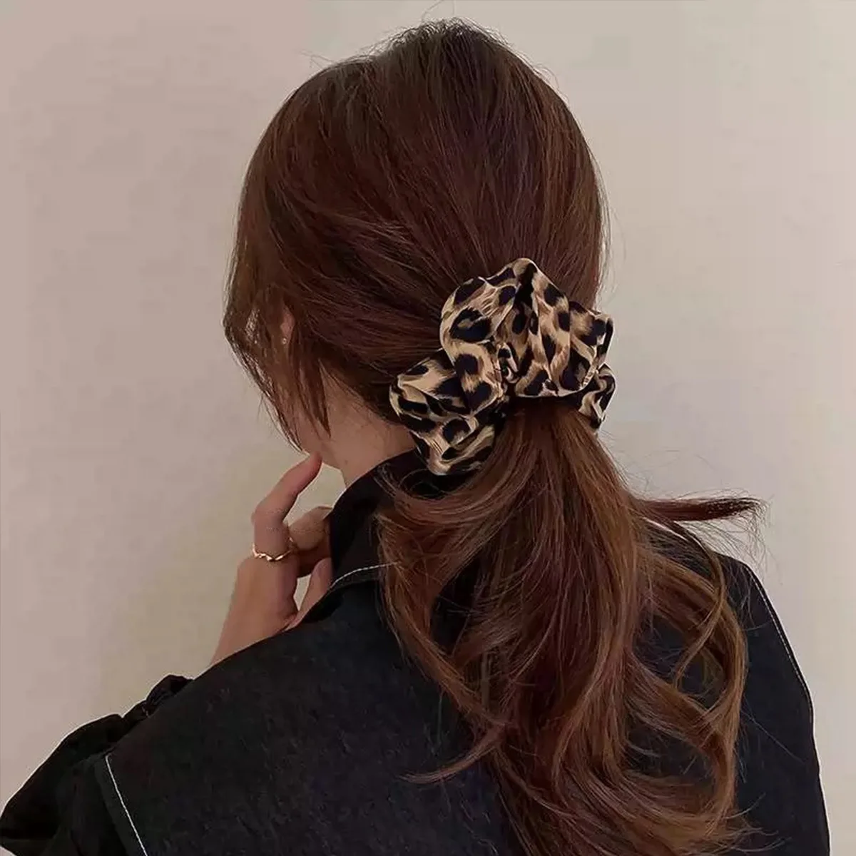 Oversized Fashion Leopard Scrunchies Ponytail Holder Hair Ties Vintage Hair Rope Large Headwear Girls Women Hair Accessories