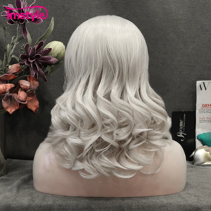 Imstyle Grey Synthetic Lace Front Wig Short Lace Fornt Wig Natural Wavy Wigs For Women Heat Resistant Fiber Cosplay Wigs