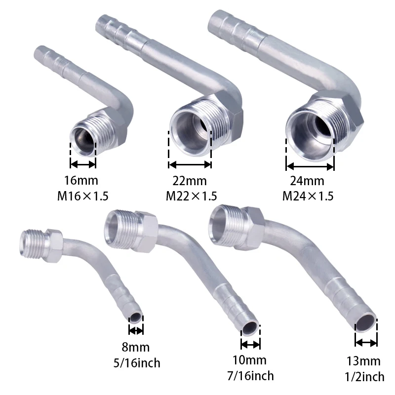 R134a #6 #8 #10 Straight / 90 Degree Male Insert O-ring Barbed Fitting for A/C Refrigerant Hose