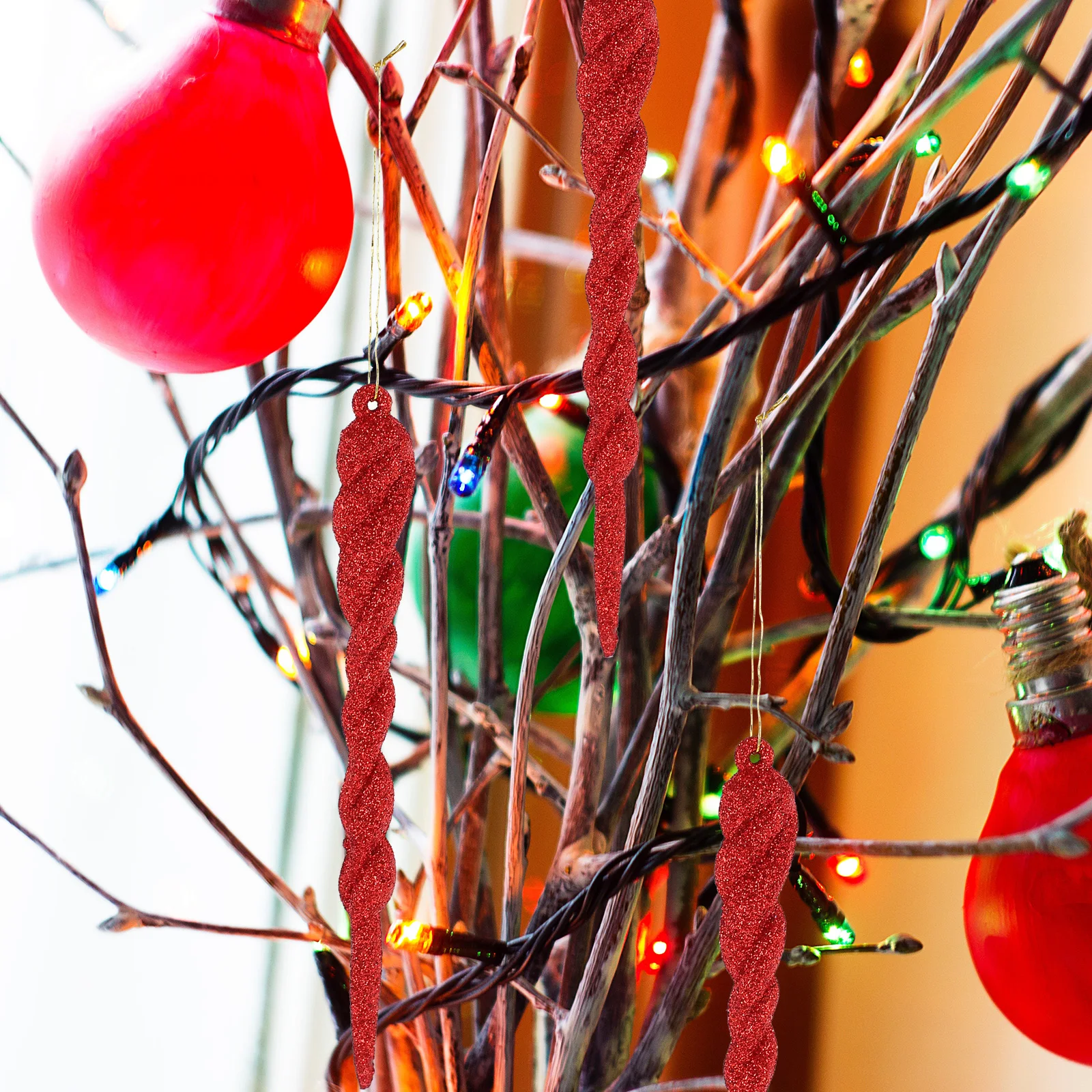 

12Pcs Glitter Pendants Xmas Tree Hanging Decor Festive Red Color Christmas Party Supply Pendant Hanging Pendant