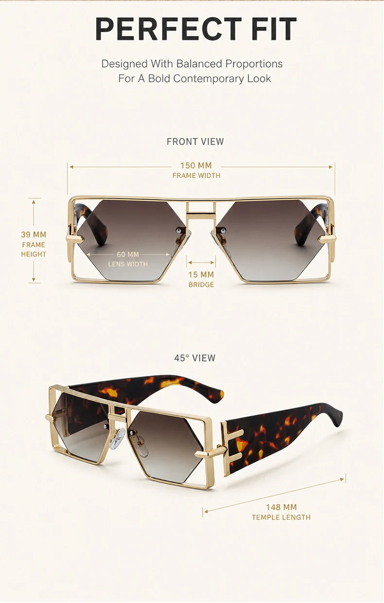 Steampunk Rechteckige Sonnenbrille für Damen und Herren 2026 Luxuriöser Hohler Metallrahmen Sonnenbrillen Vintage Punk Sechseckige Brillen UV400 Schutz – Detail 3