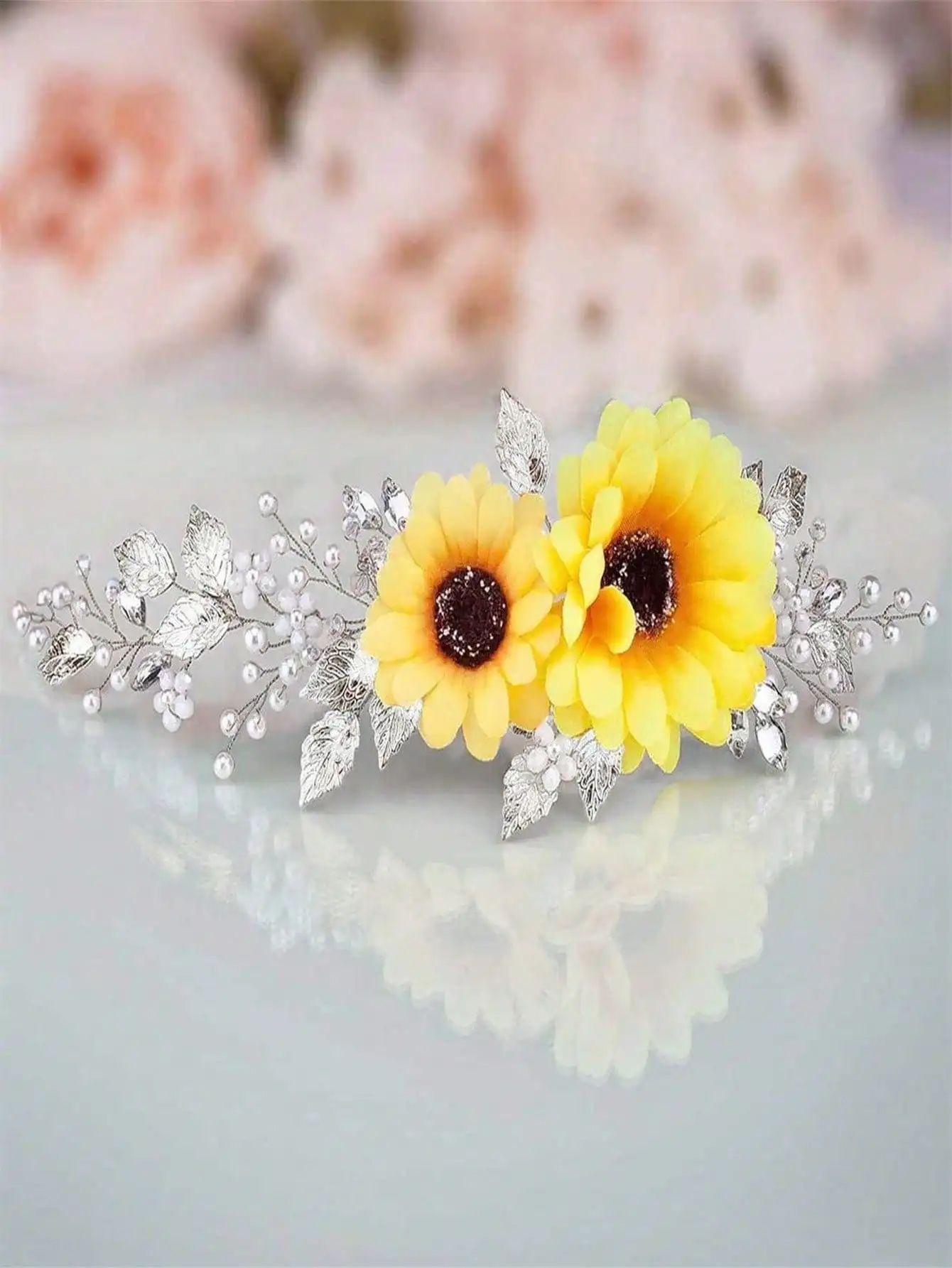 

1 Pc Wedding Hair Vine Accessory Sunflower Bride Headpiece Gold Flower Headband For Women And Girls