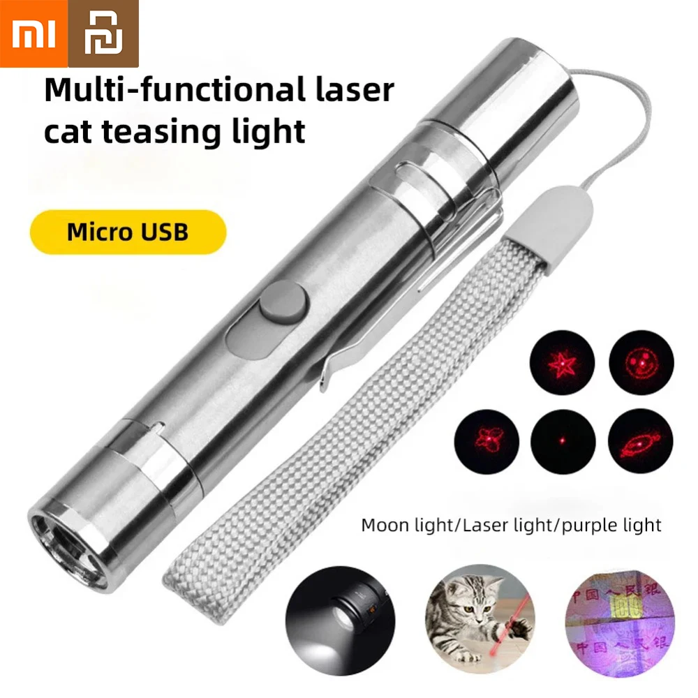 Xiaomi Youpin القط لعبة الليزر USB شحن مصباح ليد مؤشر الشعلة القابلة لإعادة الشحن الأشعة فوق البنفسجية مصباح يدوي القلم 5 أنماط قلم ليزر القط اللعب