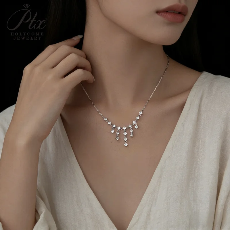 Moissanite Necklace D Color Champagne Black 1.8ct Round Cut 925 Sterling Silver  Factory Direct Wholesale Jewelry for Women