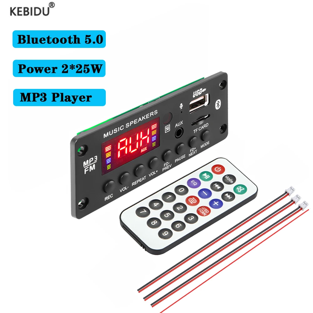 2*25W Amplifier Bluetooth 5.0 MP3 Decoder Board DC 7V-15V 50W MP3 Player USB FM Call Recording With Remote Control Car Ki