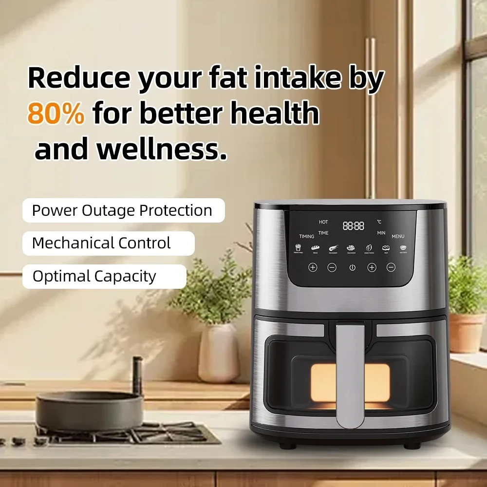 

Аэрофритюрница DIVEDEER 7L для домашнего использования с окошком для просмотра. Универсальная аэрофритюрница из нержавеющей стали большой вместимости, предназначенная для домашнего использования.