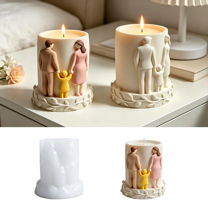 

A family of three cylindrical shaped hand-in-hand silicone mold made of epoxy resin, suitable for candle decoration ornaments