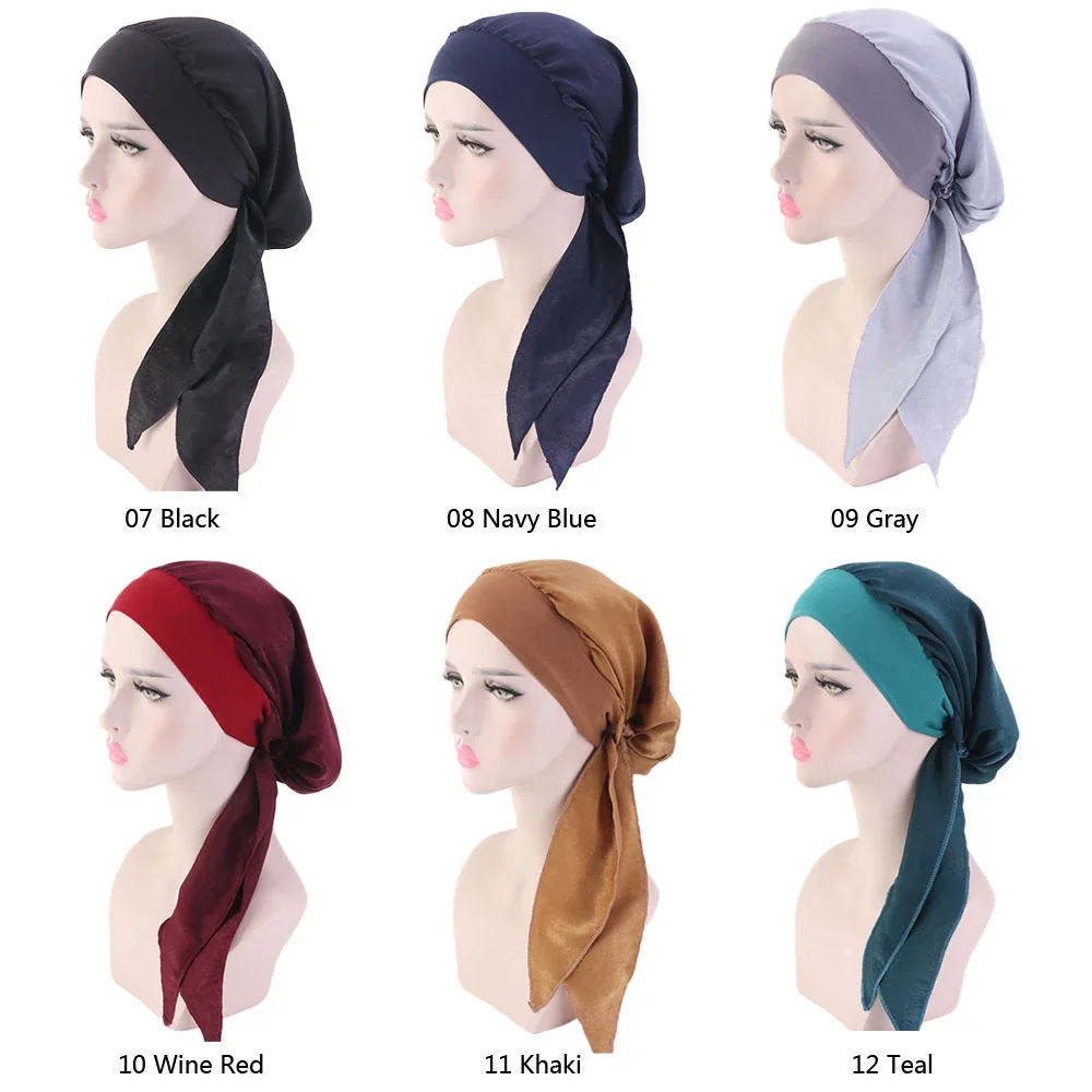 Moslim Vrouwen Haaruitval Kanker Chemo Cap Tulband Beanie Islamitische Hoofd Wrap Lange Staart Ruche Pre-Gebonden Bandana Tichel hoofddeksels