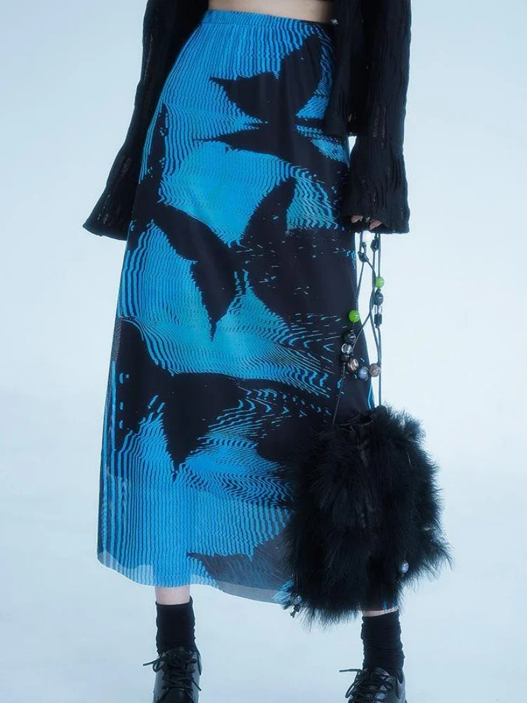 

Корейская готическая черная, синяя плиссированная юбка в стиле Харадзюку, женская эстетичная юбка с высокой талией и принтом бабочки, женская юбка Y2k Faldas Mujer Moda