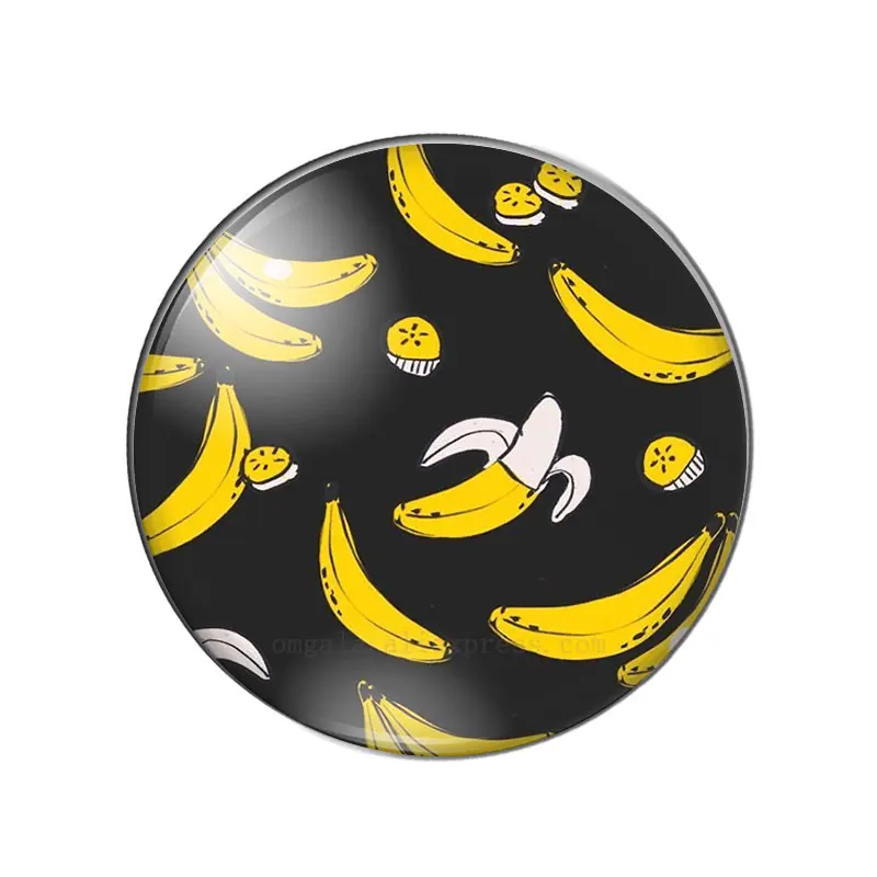New Cute Banana Pattern Background 10pcs mixed 12mm/18mm/20mm/25mm Round photo demo glass cabochon flat back Making findings