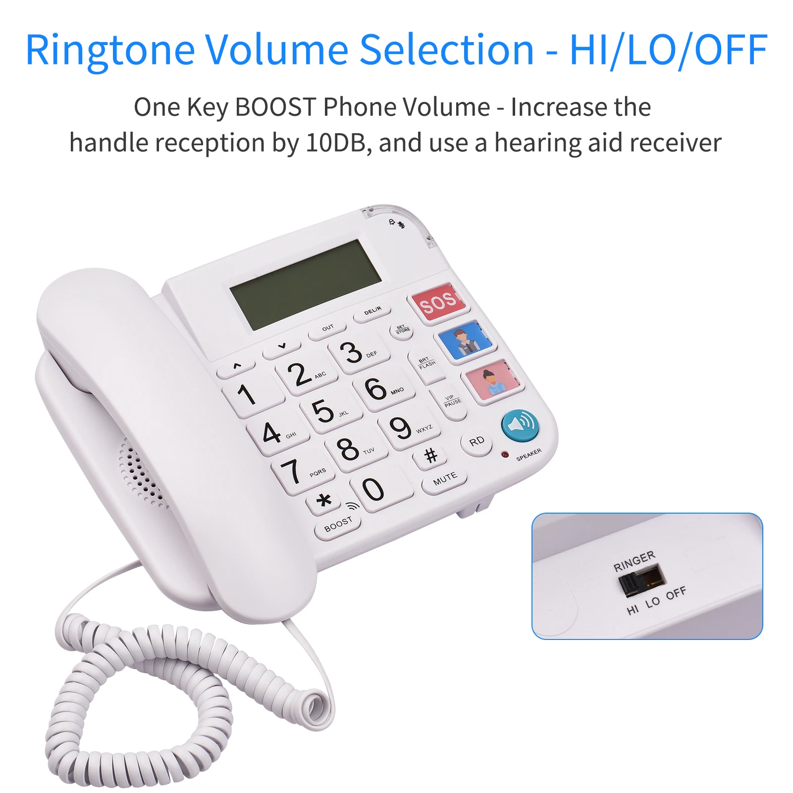 Corded Phone with Big Button Desk Landline Phone Telephone Support Hands-Free/Redial/Flash/Speed Dial/Ring Volume Control