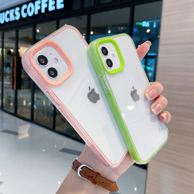 Fashion Transparent Phone Case For iphone 11 12 13 14 15 Pro Max XS X XR Max 7 8 Plus SE 2020 Mini Candy Bumper Back Cover