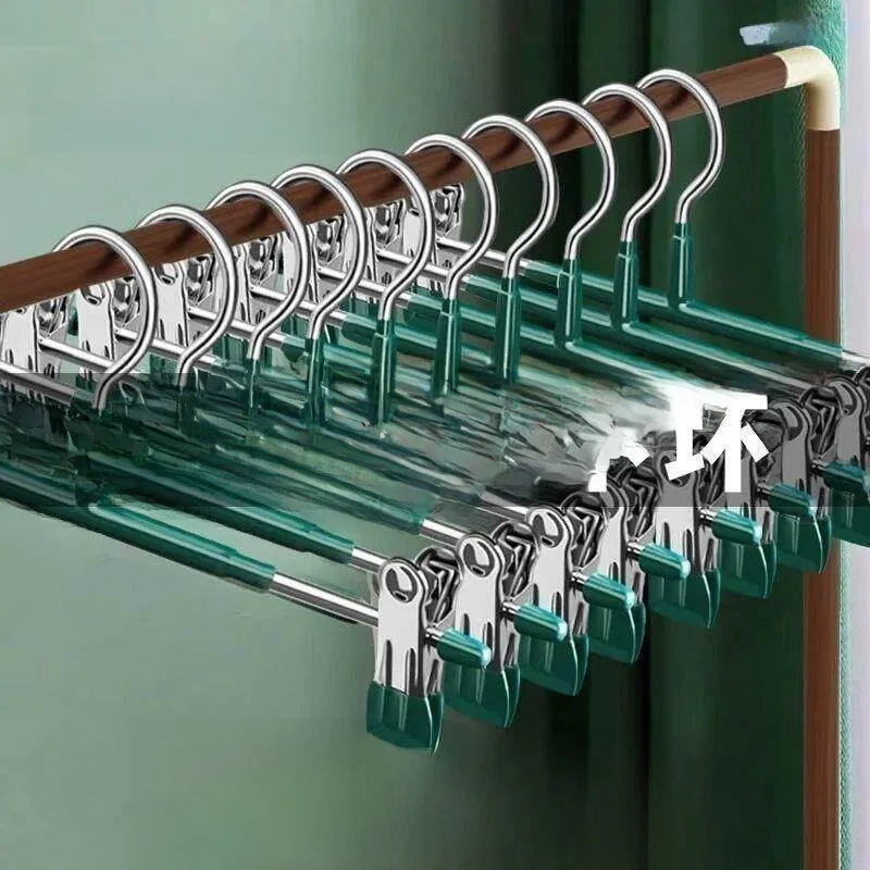 high-end-seamless-stainless-steel-thickened-underwear-clamp-adjustable-strong-clothes-hanger-pants-clip-storage-organizer