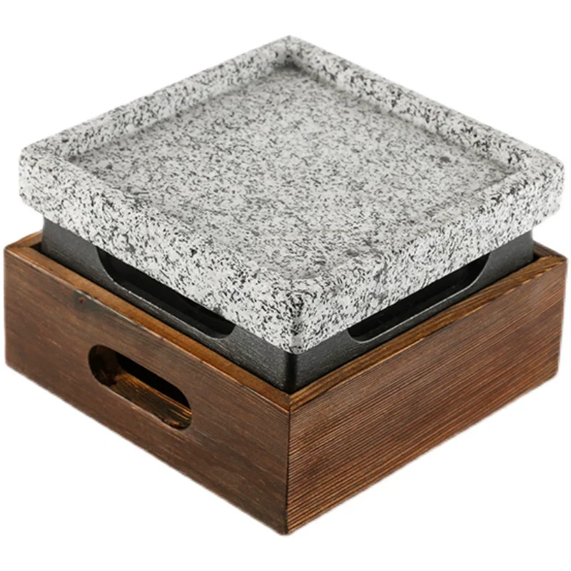 Grooved Dense Hole Volcanic Rock Grill Plate Teppanyaki Steak Plate High Temperature Stone Grill Plate