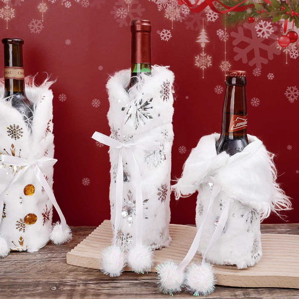 Christmas Wine Bottle Set Plush Fabrics Santa Claus Wine Bottle Cover New Year Gifts Christmas Navidad Party Dinner Table Decors