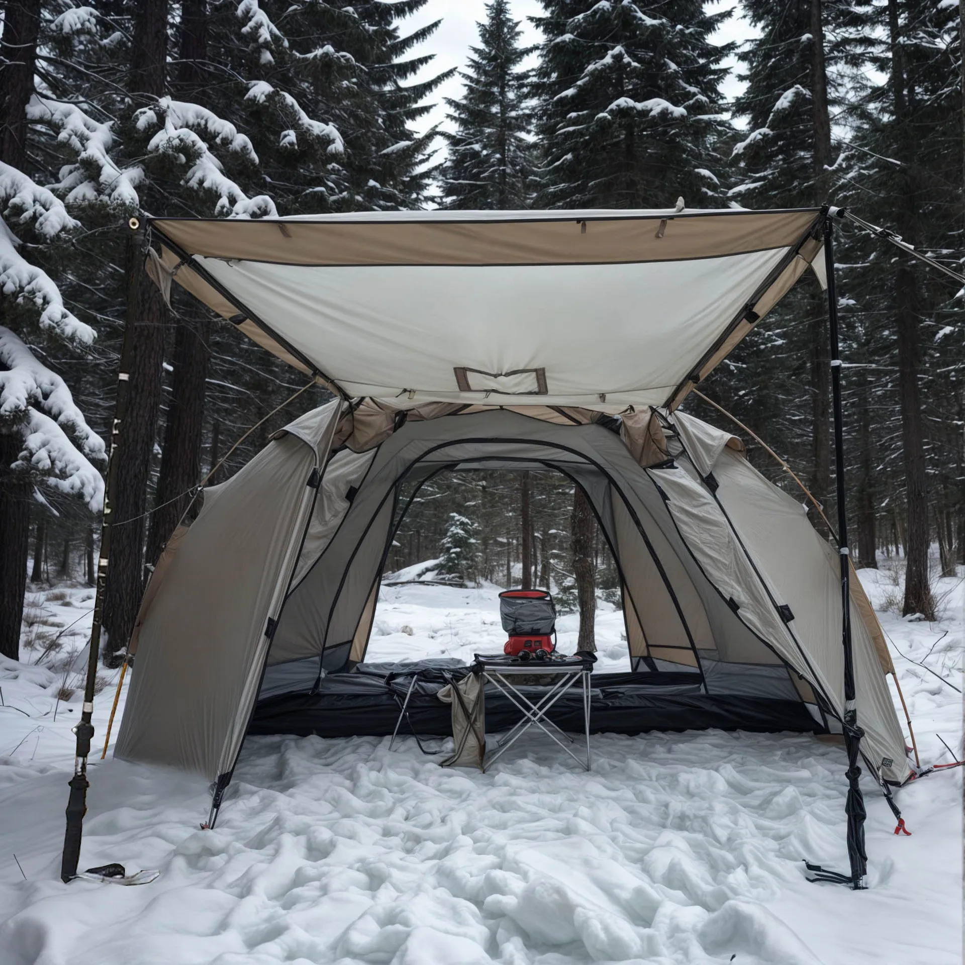

Large Space Outdoor Folding Portable Sunscreen Rain Retardant Oxford Fabric Winter Camping Tent with Living Room