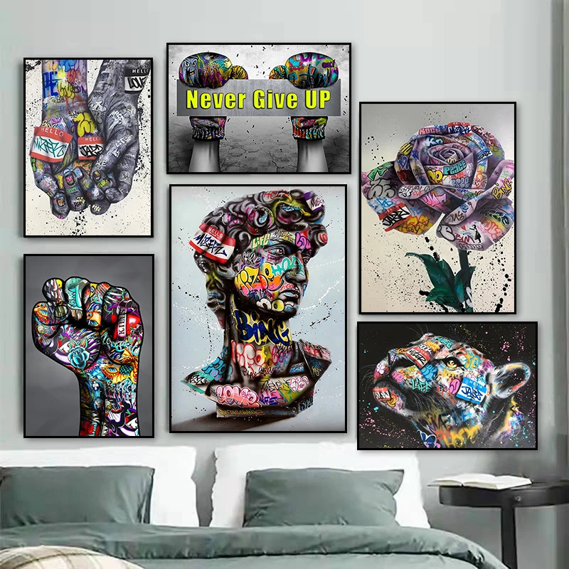 Street Graffiti Art Canvas Painting, Hand in Hand Fist, Grip Posters and Prints, Abstract Wall Pictures for Living Room Home De