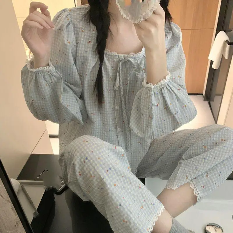 Fashionable and Fresh Women's Long Sleeved Long Pants Pajamas Spring New Cute and Sweet Girl Set Comfortable Student Home Clothe