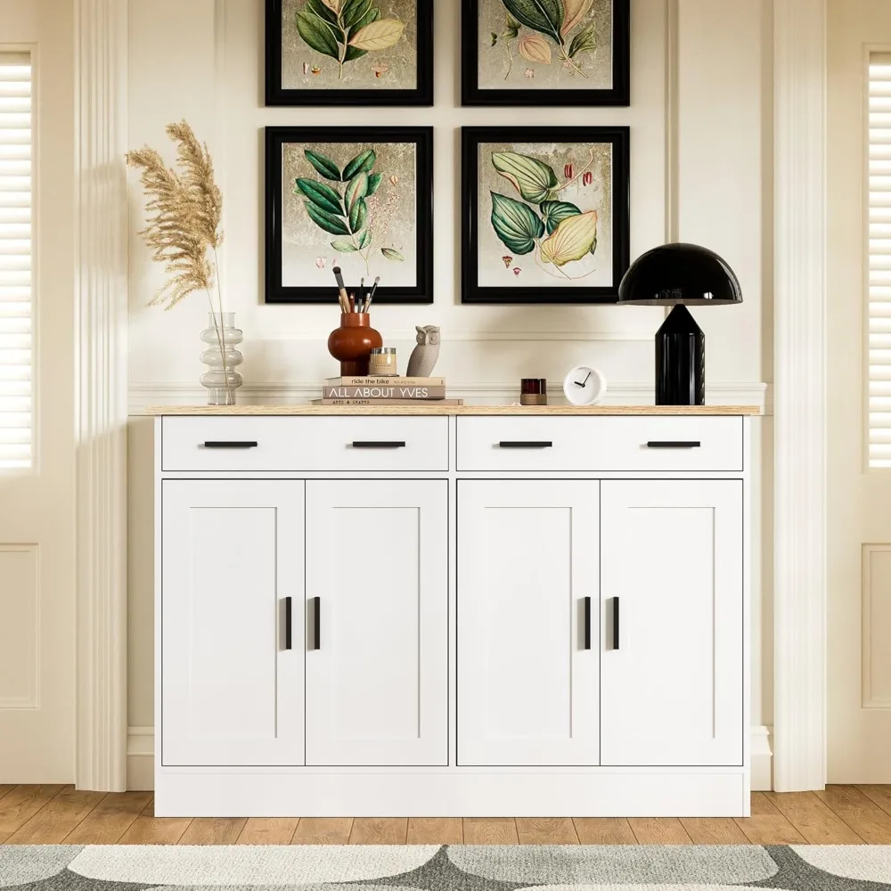 خزانة بوفيه بيضاء، خزانة بار القهوة مع درجين و4 أبواب، خزانة جانبية لبوفيه المطبخ لغرفة المعيشة والمطبخ #4